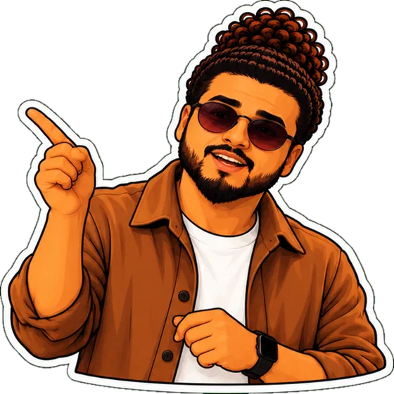 Akshay's sticker character pointing at the reels